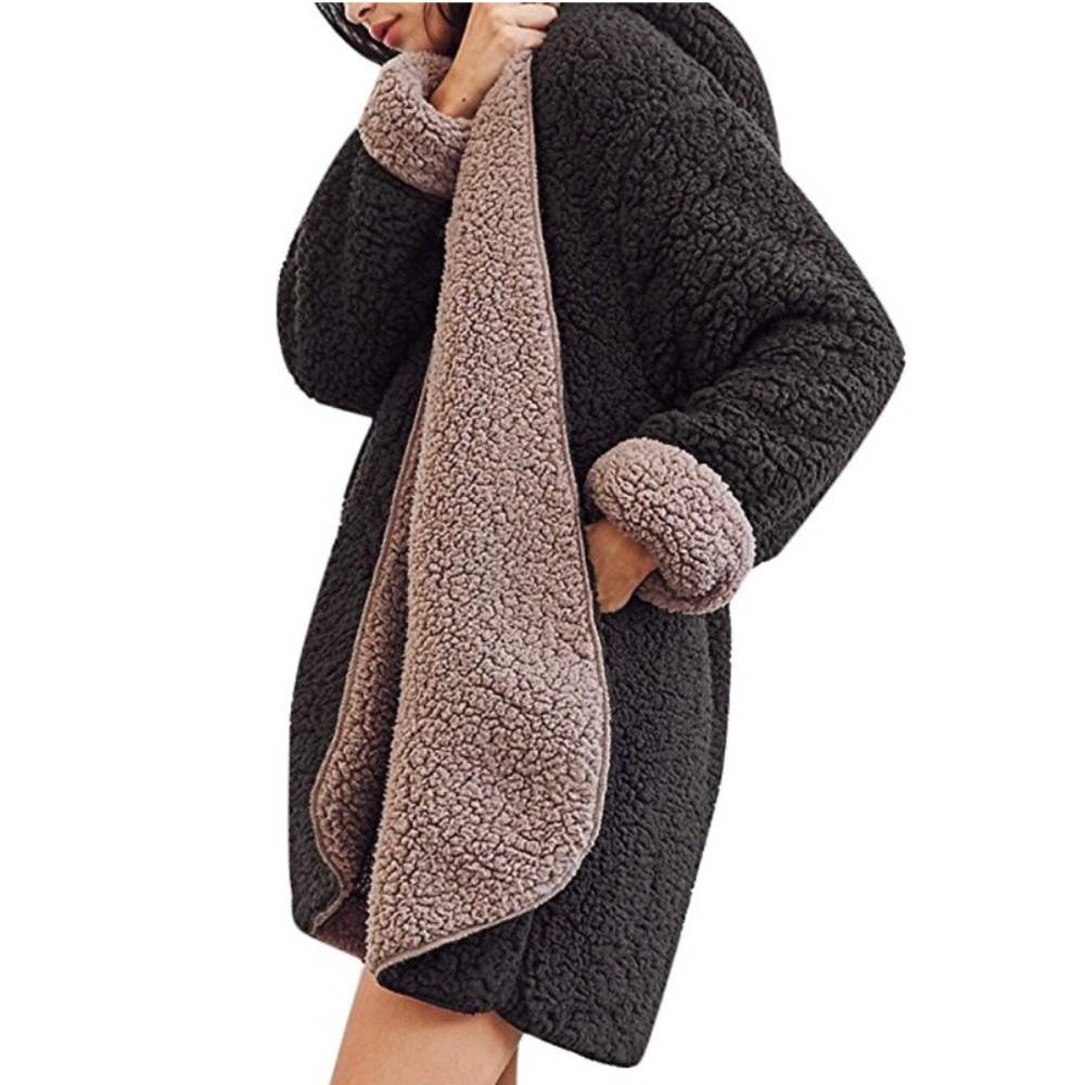 NEW Fuzzy Faux Fur Reversible Cardigan Coat - Picture 3 of 6